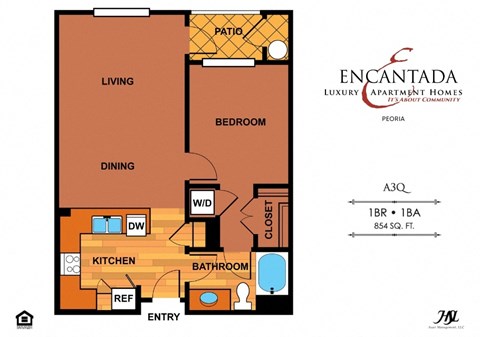 Encantada Peoria floor plan of a unit with a single bedroom and a bathroom